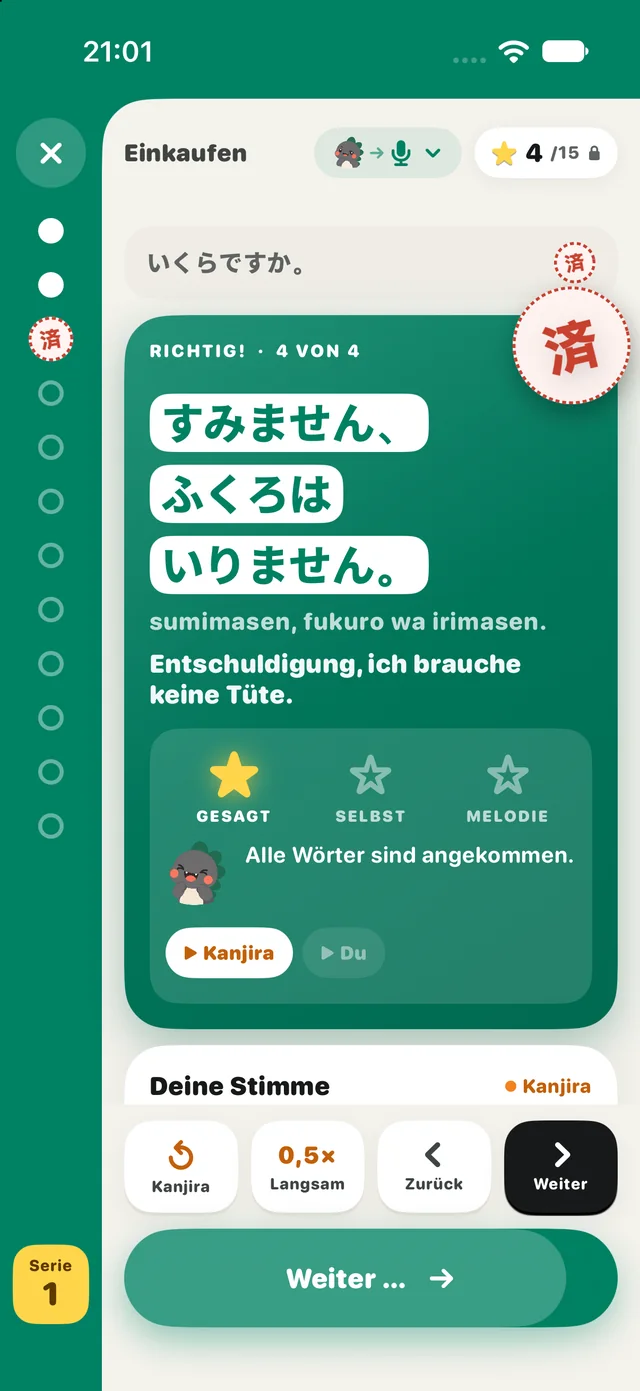 Bildschirme aus der App: Sprechen